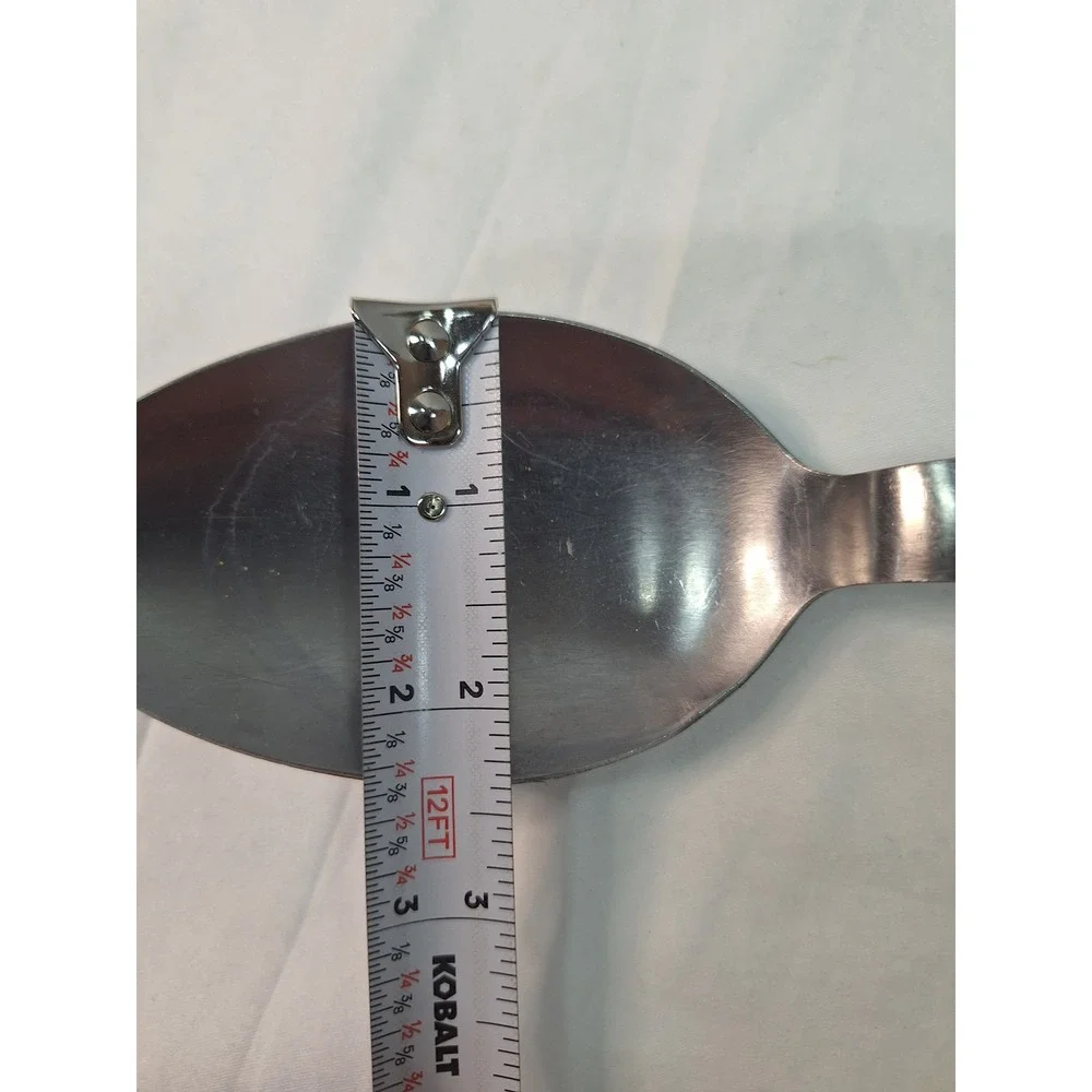 Vintage Stainless USA Serving Spoon Wood Grain Handle Brass Rivets 10.5 Inch